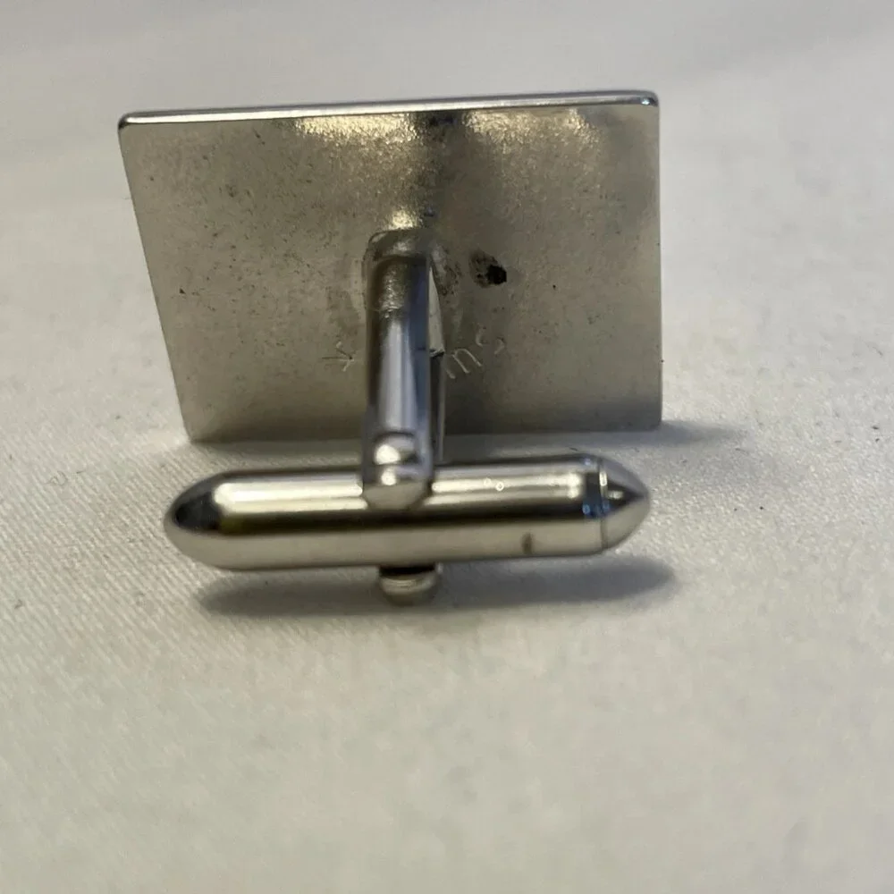 Vintage Swank Tie Tack Pin Cuff Links Silver Tone Black Accent Bullet Backing